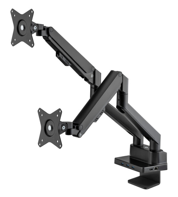 Supporto da Scrivania Doppio Monitor 17-32'' con Molla a Gas e Docking Station 8-in-1