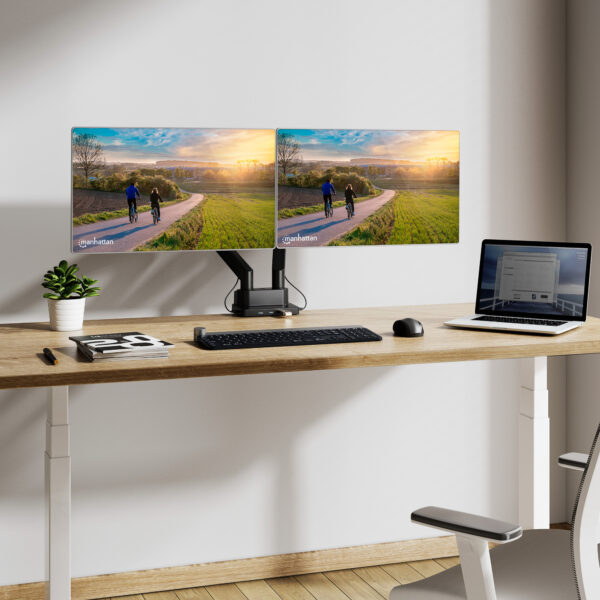 Supporto da Scrivania Doppio Monitor 17-32'' con Molla a Gas e Docking Station 8-in-1 - immagine 4