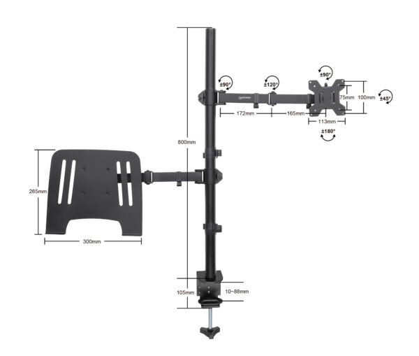 Supporto da Scrivania Braccio per Monitor 13-32'' e Mensola per Laptop - immagine 3