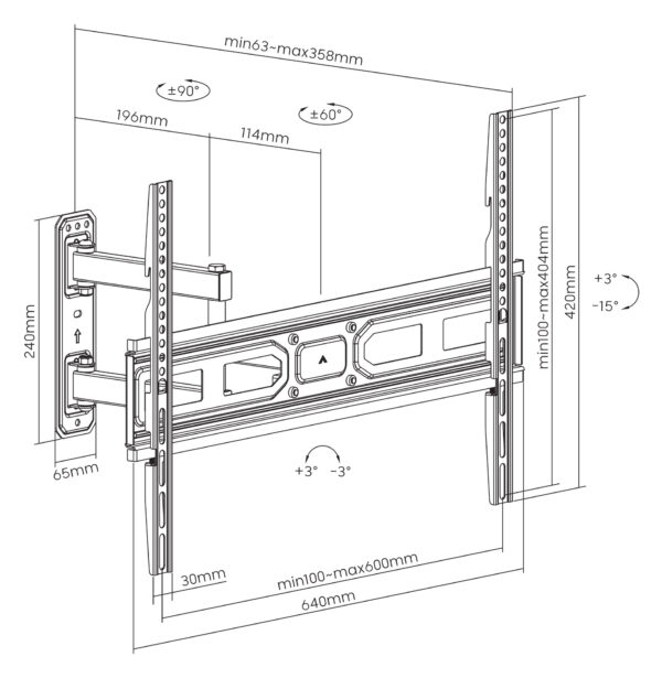 Supporto da Parete per TV LED LCD 37-70'' Full-Motion con Regolazione Post Installazione - immagine 3