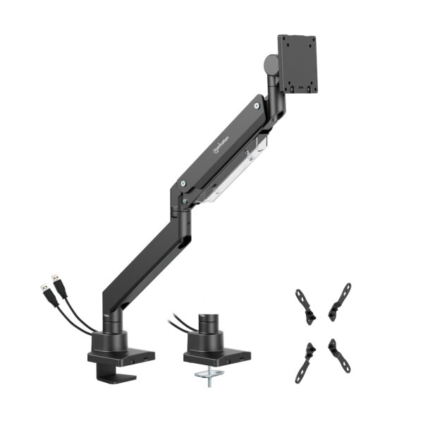 Supporto da Tavolo per Monitor Singolo 17-57'' con Molla a Gas in Alluminio Ultra Resistente con Porte USB - immagine 3