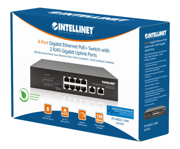 Switch Ethernet Gigabit 8 Porte PoE+ con 2 porte RJ45 Gigabit Uplink - immagine 2