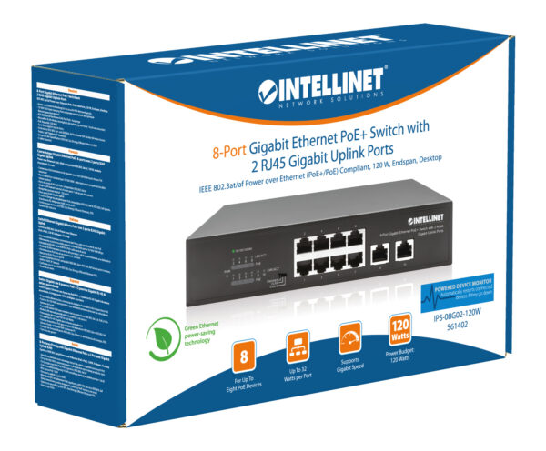 Switch Ethernet Gigabit 8 Porte PoE+ con 2 porte RJ45 Gigabit Uplink - immagine 7