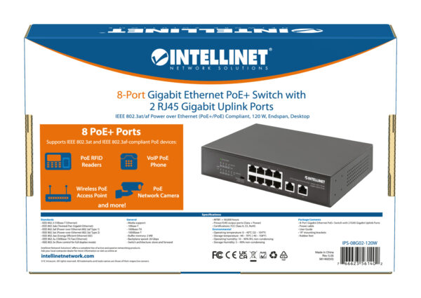Switch Ethernet Gigabit 8 Porte PoE+ con 2 porte RJ45 Gigabit Uplink - immagine 9