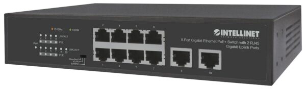 Switch Ethernet Gigabit 8 Porte PoE+ con 2 porte RJ45 Gigabit Uplink