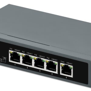 Switch 5 porte PoE++ con 4 porte Gigabit e una porta RJ45 Gigabit Uplink