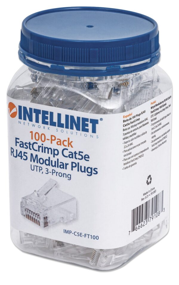 Confezione 100 Plug modulari RJ45 Passanti Cat5e FastCrimp - immagine 2