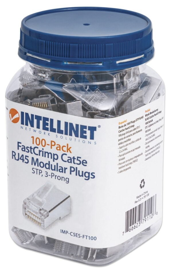 Confezione 100 Plug modulari RJ45 passanti Cat5e FastCrimp - immagine 2