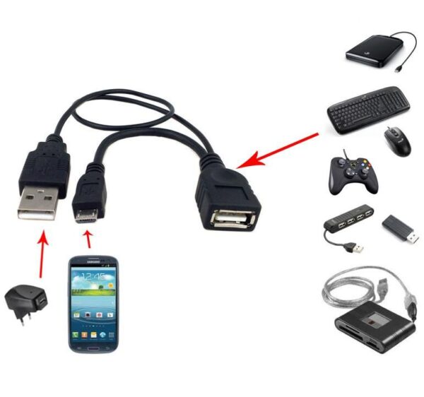 Cavo USB A F 2.0 OTG Micro USB M con Alimentazione USB, 30cm Nero - immagine 2