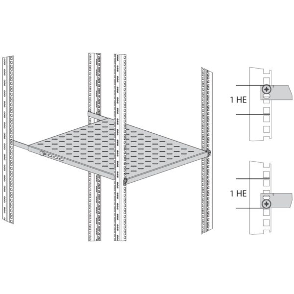 Mensola per Rack 19'' 550-650 mm 0.5U Nero 4 Punti - immagine 3