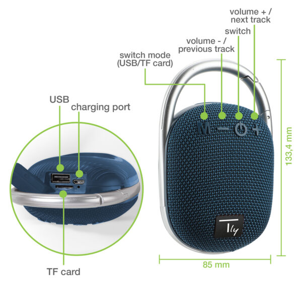 Mini Altoparlante Wireless BT V5.3 Speaker Luce LED Vivavoce TF USB Blu - immagine 4