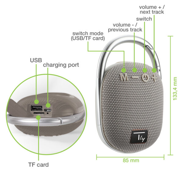 Mini Altoparlante Wireless BT V5.3 Speaker Luce LED Vivavoce TF USB Grigio - immagine 4
