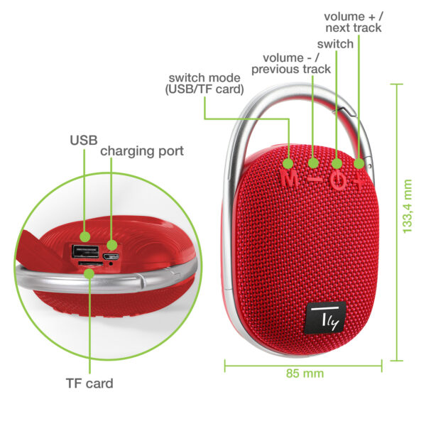 Mini Altoparlante Wireless BT V5.3 Speaker Luce LED Vivavoce TF USB Rosso - immagine 4