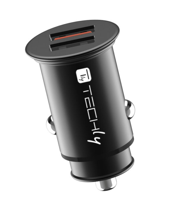 Mini Caricatore da Auto 2 Porte USB-A Ricarica veloce 36W Metallo Nero - immagine 2