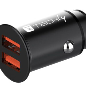 Mini Caricatore da Auto 2 Porte USB-A Ricarica veloce 36W Metallo Nero