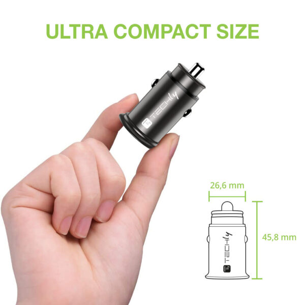 Mini Caricatore da Auto USB-A e USB-C™ Ricarica rapida 38W Metallo Nero - immagine 3