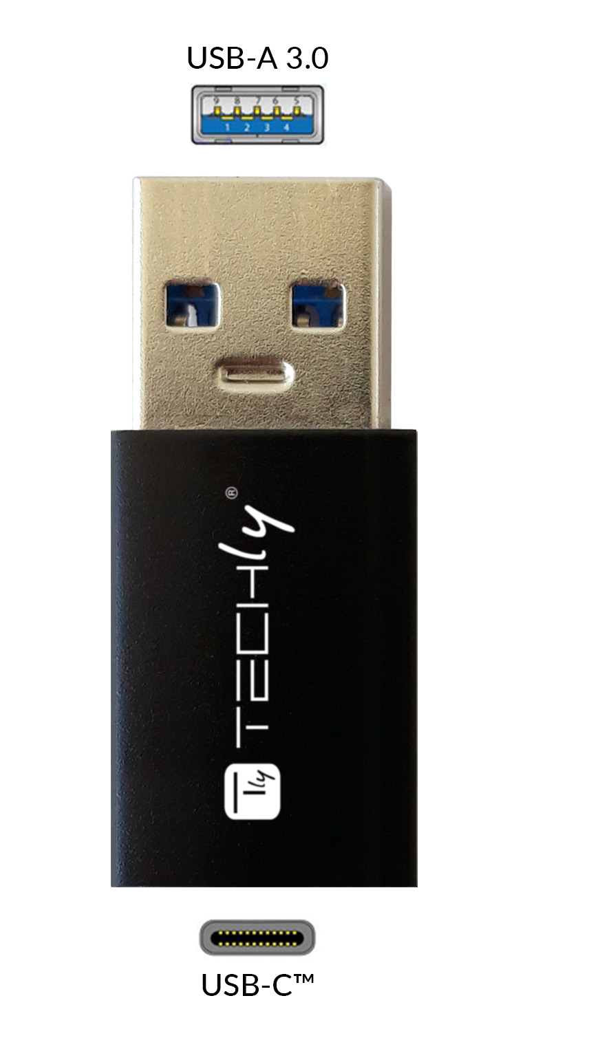 Adattatore Convertitore USB 3.0 USB A Maschio a USB-C™ Femmina Nero - immagine 4