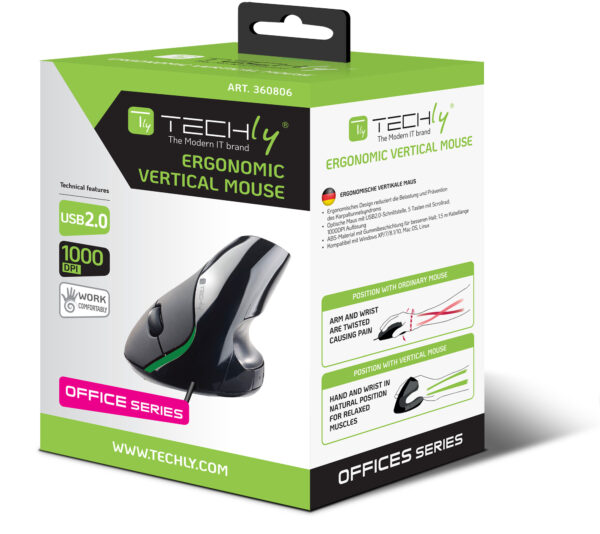 Mouse Verticale Ergonomico USB Nero - immagine 2