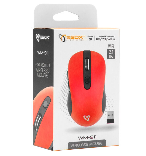 Mouse Wireless 1600dpi WM-911 Rosso - immagine 2