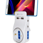 Multipresa 3 Posti e 2 Porte USB con Supporto per Smartphone e Luce Notturna