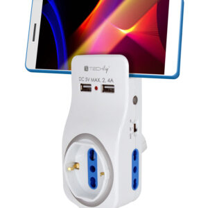 Multipresa 3 Posti e 2 Porte USB con Supporto per Smartphone e Luce Notturna
