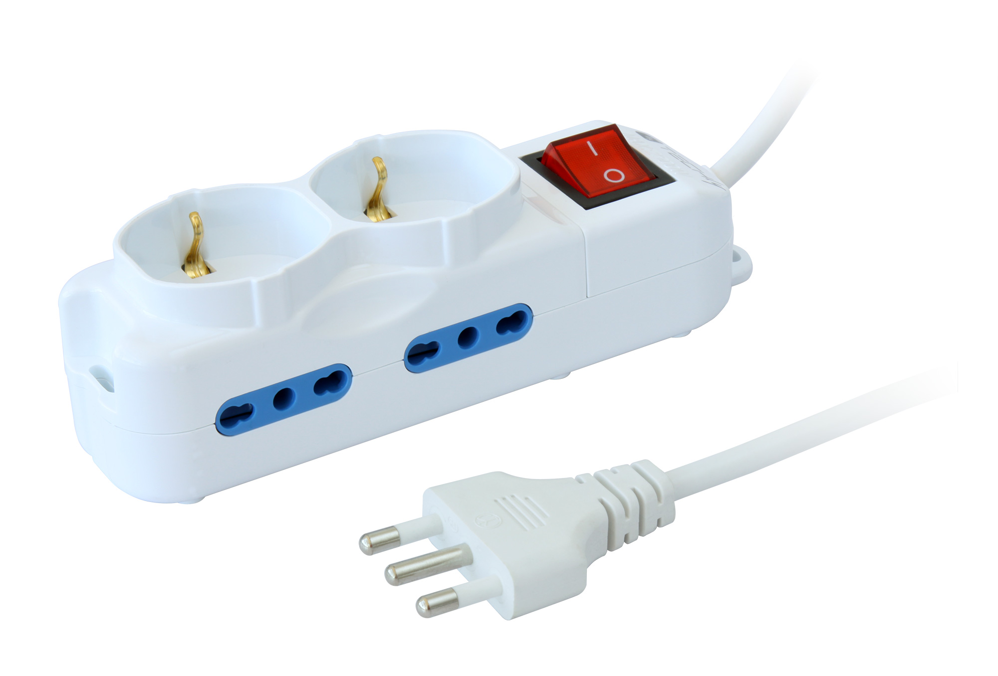 Multipresa 4 Posti Italiana Bipasso / 2 Schuko con Interruttore - immagine 3