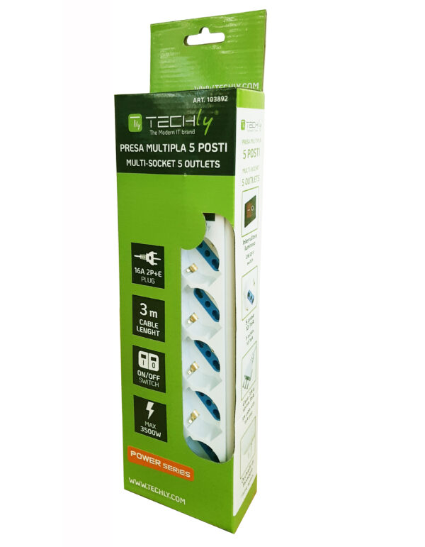 Multipresa 5 Posti Italiana Bipasso / Schuko Cavo 3 metri - immagine 2