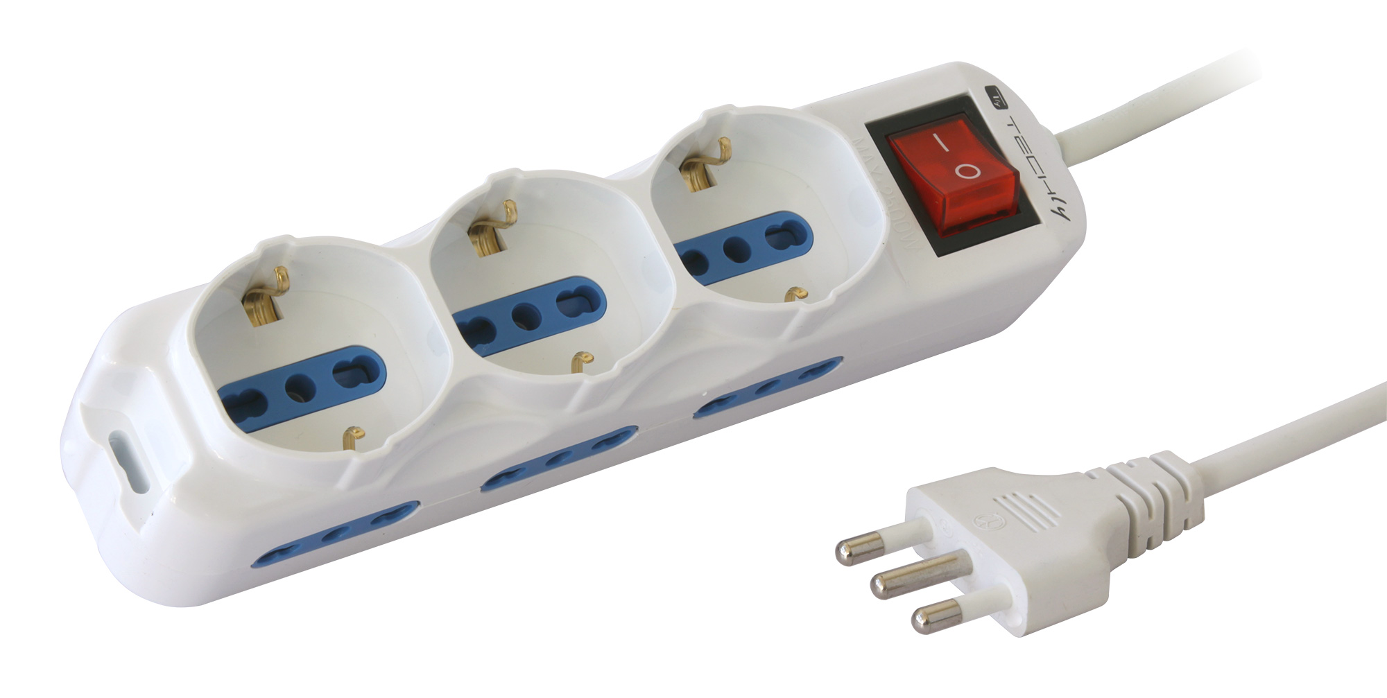 Multipresa 6 Posti Italiana Bipasso / 3 Schuko con Interruttore