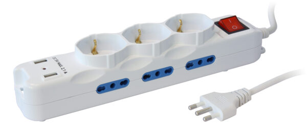 Multipresa 6 Posti Italiana Bipasso con 2 Prese USB Bianca - immagine 2
