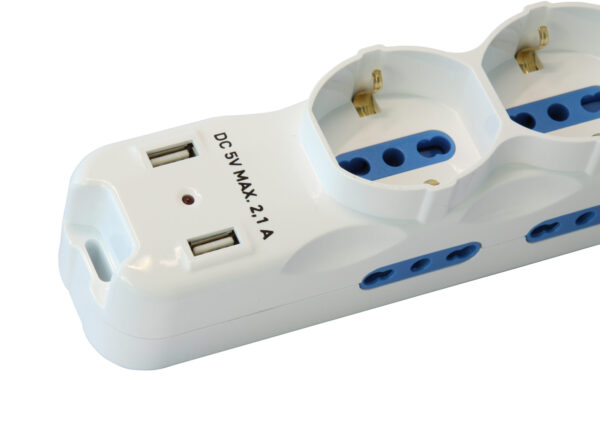 Multipresa 6 Posti Italiana Bipasso con 2 Prese USB Bianca - immagine 7