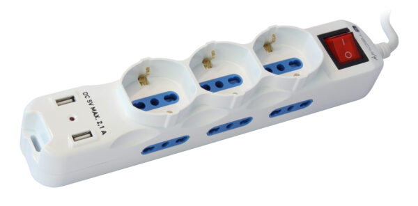 Multipresa 6 Posti Italiana Bipasso con 2 Prese USB Bianca - immagine 3