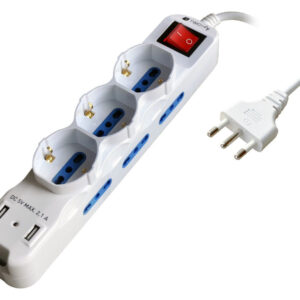 Multipresa 6 Posti Italiana Bipasso con 2 Prese USB Bianca