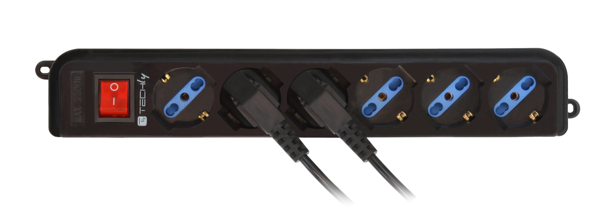 Multipresa 6 Posti Italiana Bipasso con Interruttore Cavo 5m Nero - immagine 6