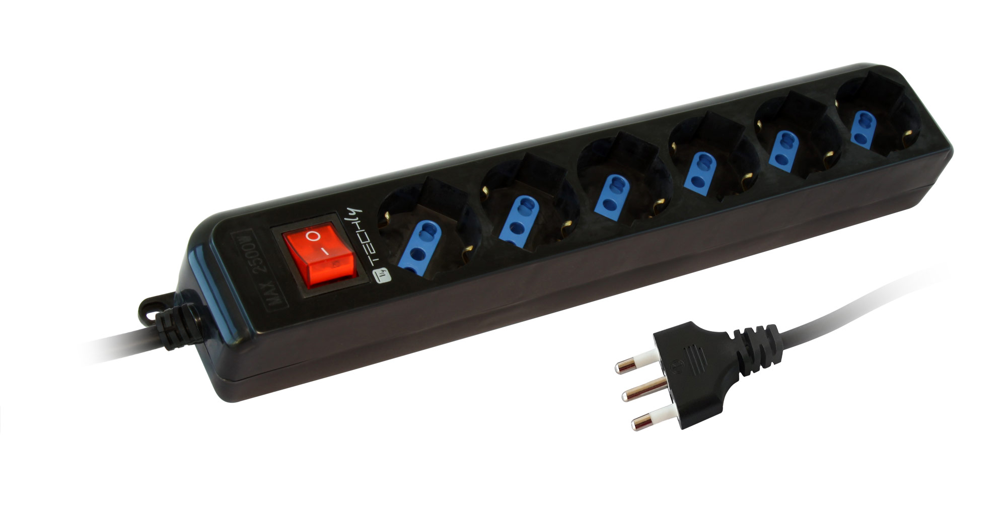 Multipresa 6 Posti Italiana Bipasso con Interruttore Cavo 5m Nero