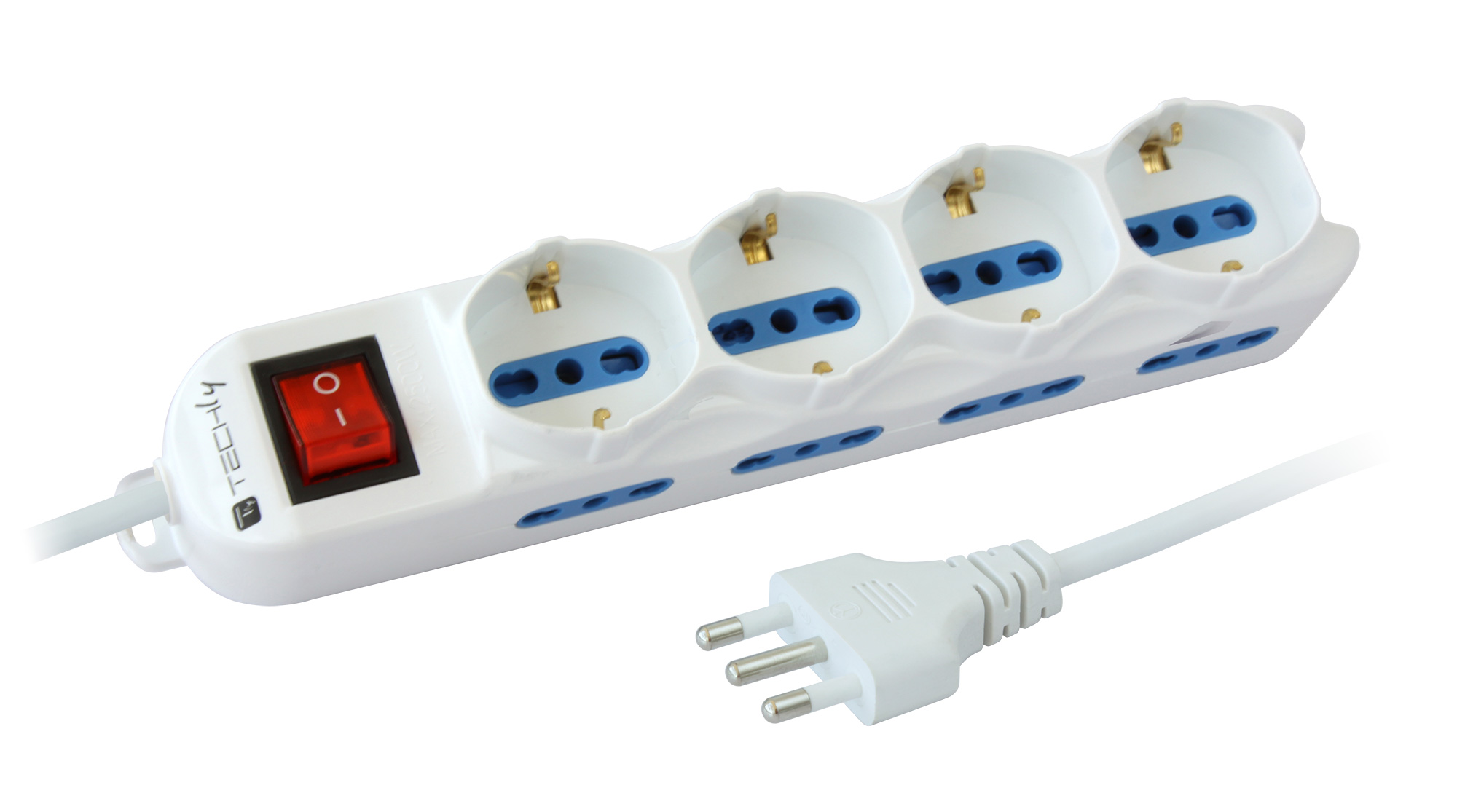 Multipresa 8 Posti Italiana Bipasso / 4 Schuko con Interruttore