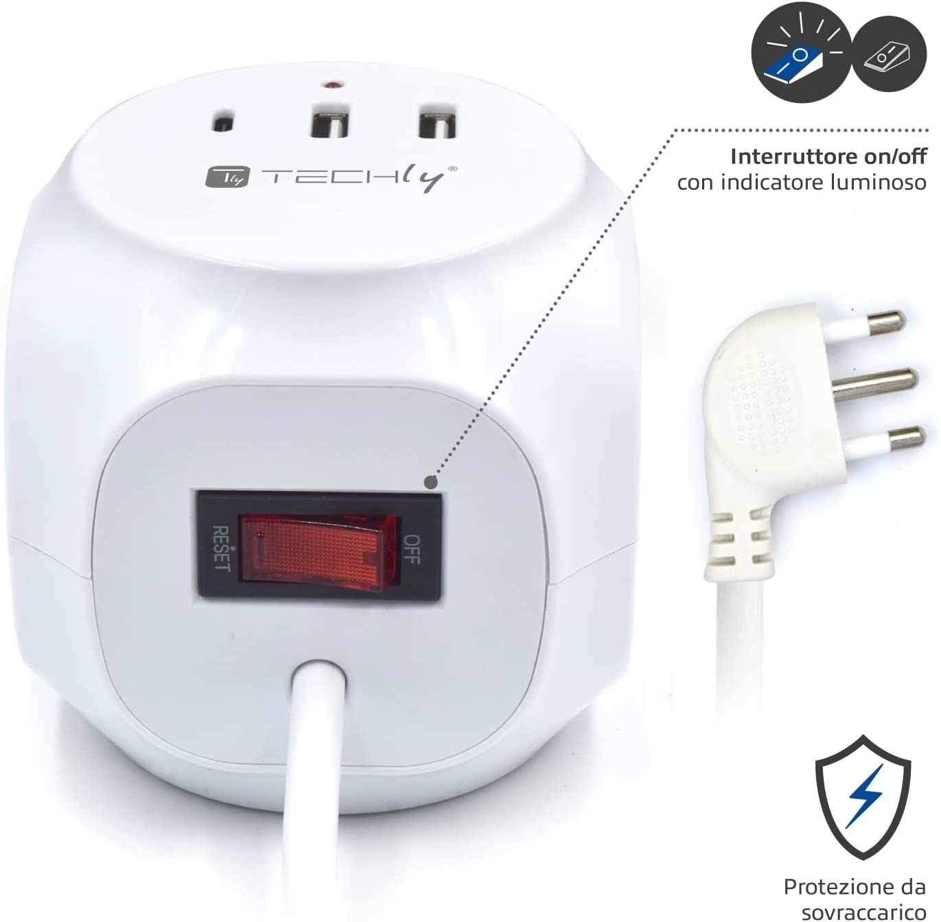 Multipresa a Cubo 3 Posti con 2 Porte USB-A e 1 USB-C™ QC3.0 - immagine 4