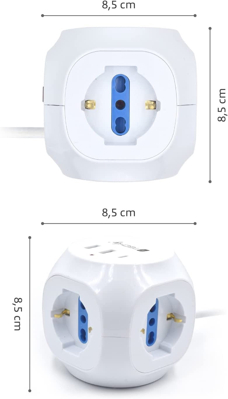 Multipresa a Cubo 3 Posti con 2 Porte USB-A e 1 USB-C™ QC3.0 - immagine 3