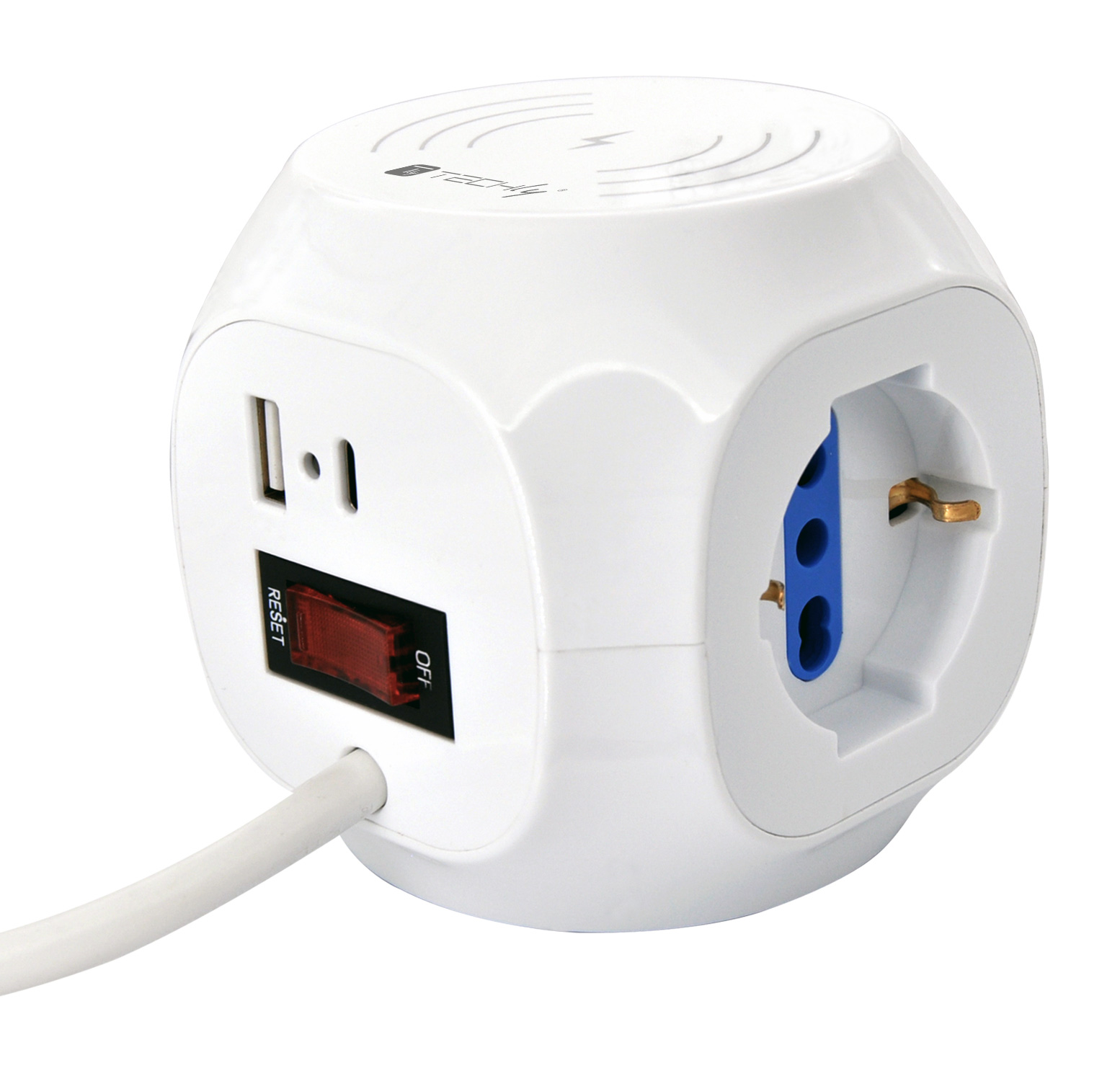 Multipresa a Cubo 4 Posti con USB-A e USB-C™ QC3.0 e Ricarica Wireless