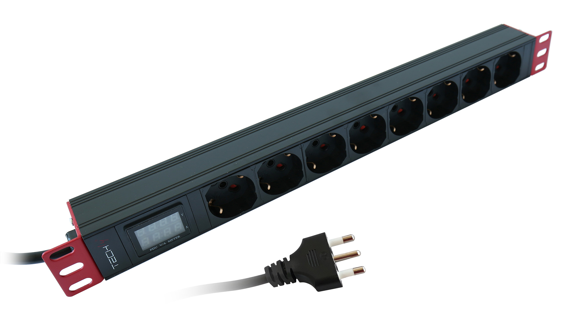 Multipresa 8 Posti da Rack 19'' con Misuratore Voltaggio e Amperaggio Spina Italiana 1U