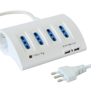 Multipresa da Tavolo 4 prese Italiane Bipasso 2 Schuko e 2 USB Bianca