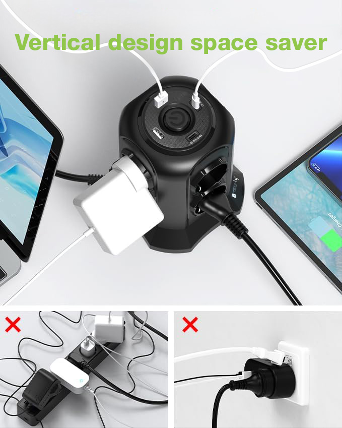 Multipresa da Tavolo a Torretta Salvaspazio 8 Prese Schuko 2 USB-A e 2 USB-C™ - immagine 9