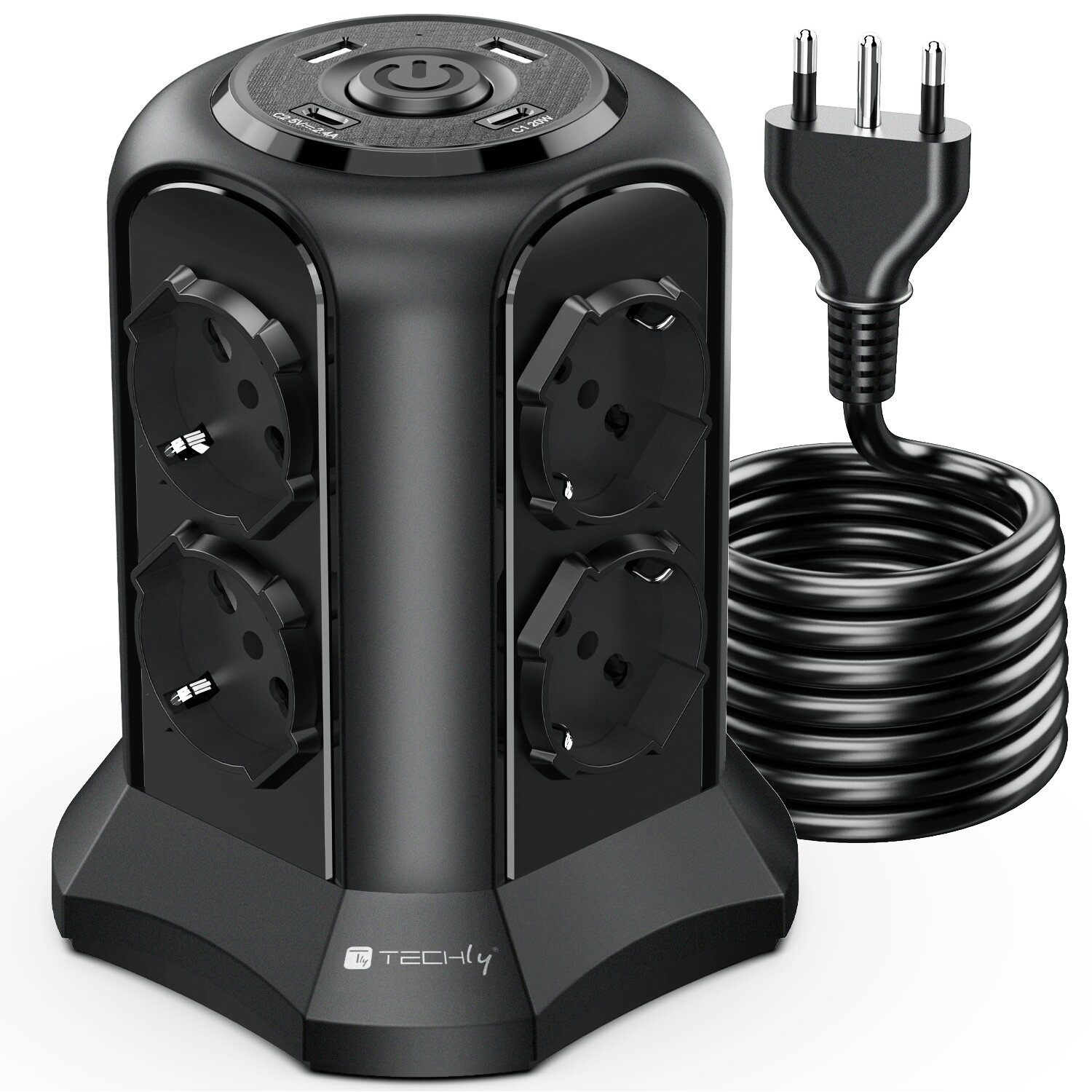 Multipresa da Tavolo a Torretta Salvaspazio 8 Prese Schuko 2 USB-A e 2 USB-C™