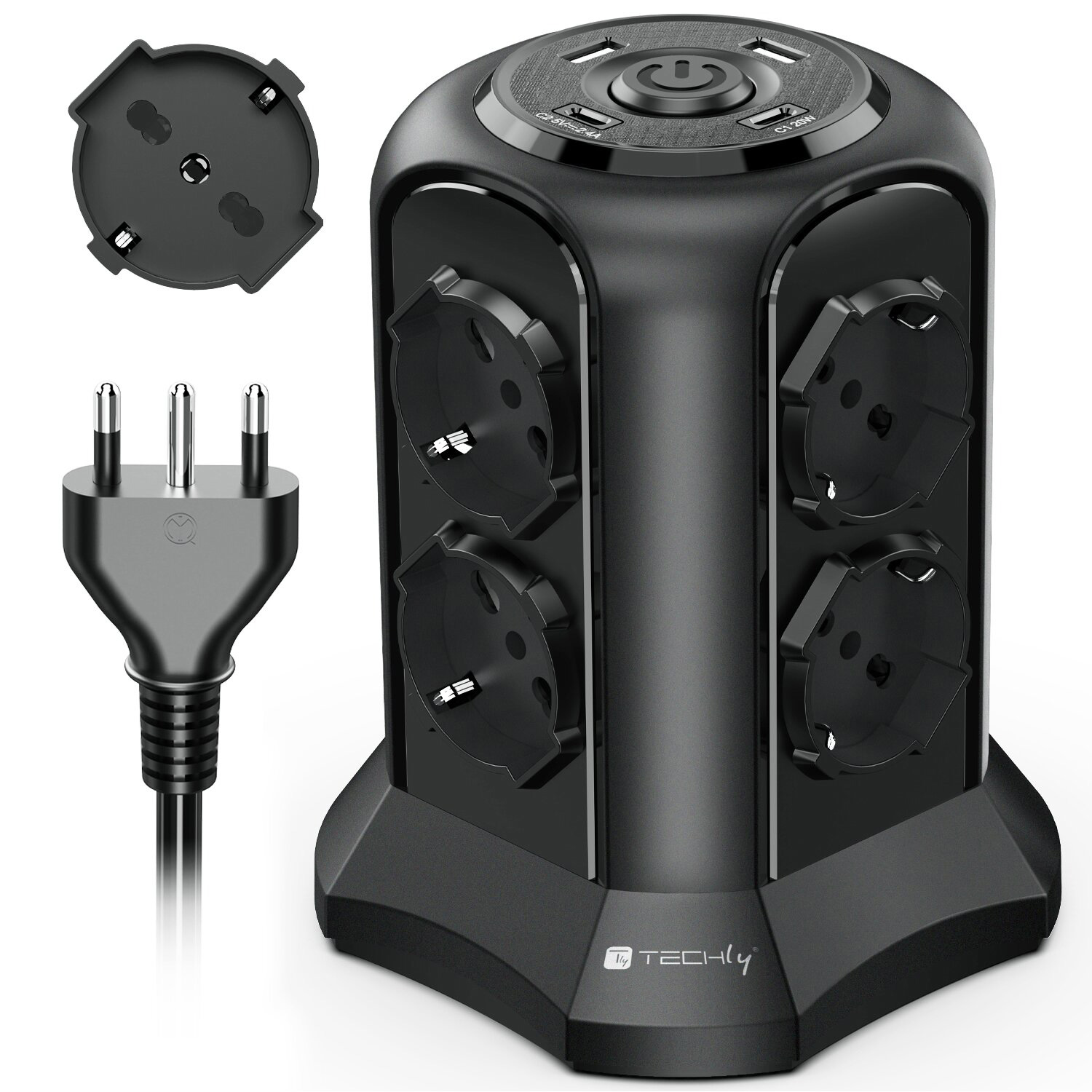 Multipresa da Tavolo a Torretta Salvaspazio 8 Prese Schuko 2 USB-A e 2 USB-C™ - immagine 4