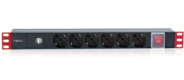 Multipresa 6 Posti da Rack 19'' con Interruttore 2xUSB Spina Italiana 1U