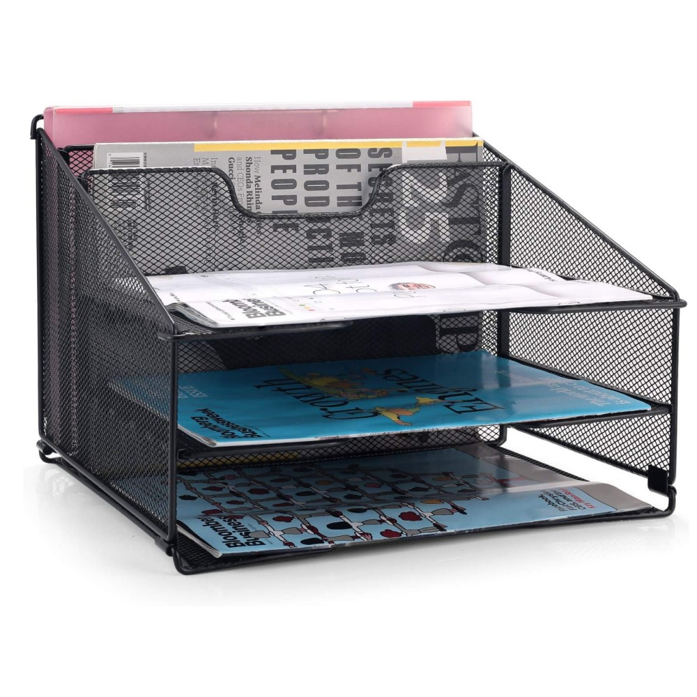 Organizer da Scrivania a 3 Vassoi e 2 Sezioni Verticali