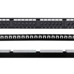 Pannello Patch UTP 24 Posti Cat.6 1U con barra gestione cavi removibile Nero
