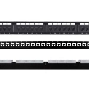 Pannello Patch UTP 24 Posti Cat.6 1U con barra gestione cavi removibile Nero