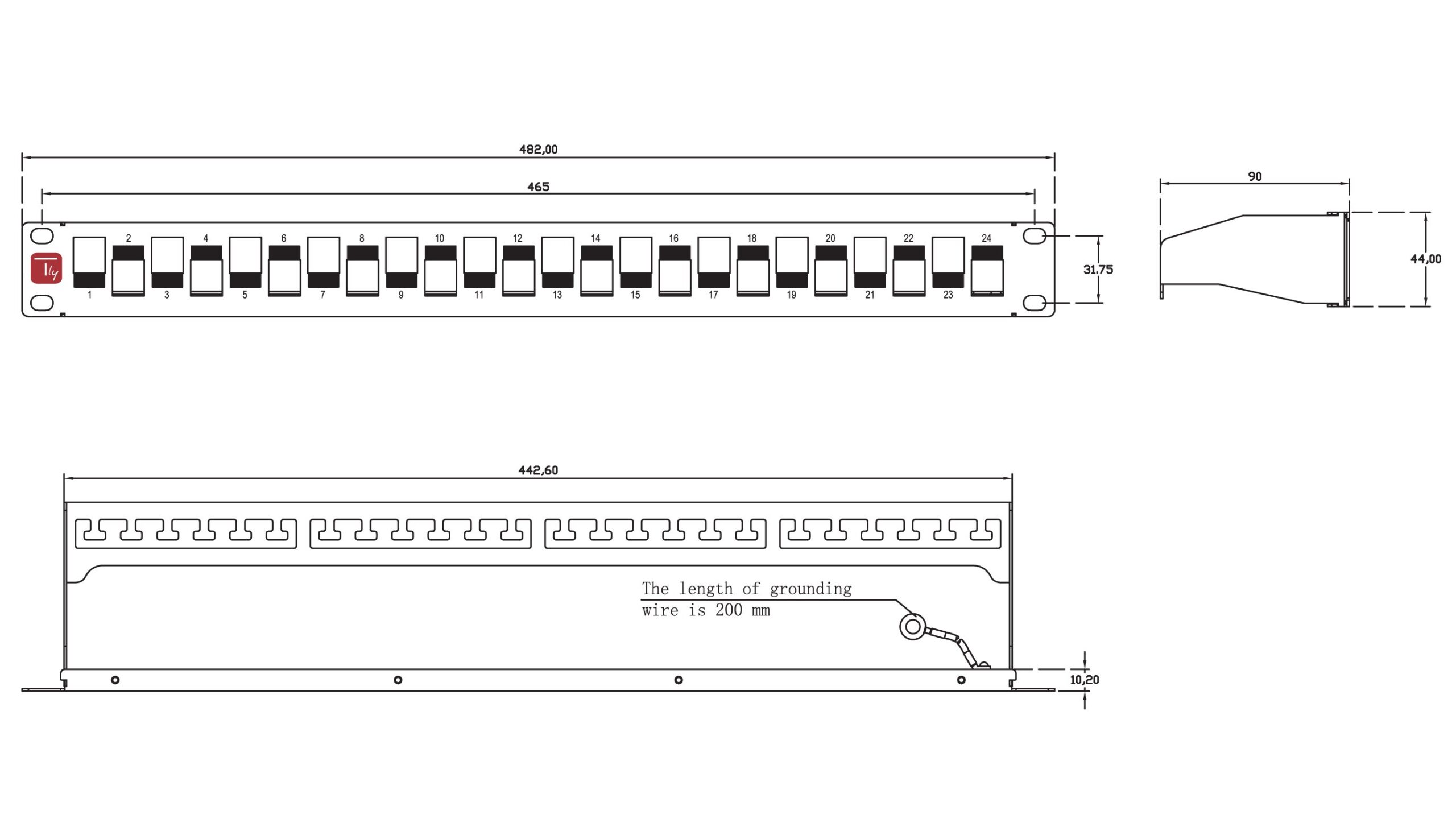 Pannello Patch Slim 1HE 24 Posti  Keystone Senza Frutti Nero - immagine 2