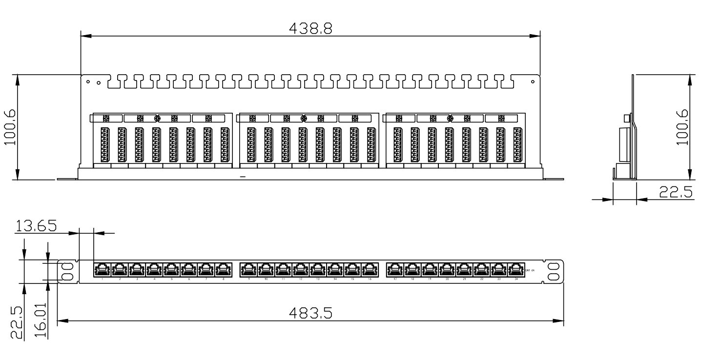 Pannello Patch STP 24 Posti RJ45 19'' 0.5U Cat.6 Nero - immagine 2