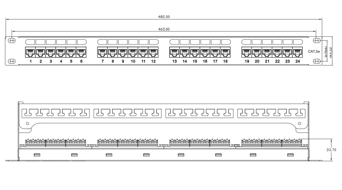 Pannello Patch UTP 24 Posti RJ45 Cat.6 con Barra Gestione Cavi - immagine 2